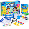 Educational science experiment kit for children ages 5-10 with test tubes, goggles and magnifying glass